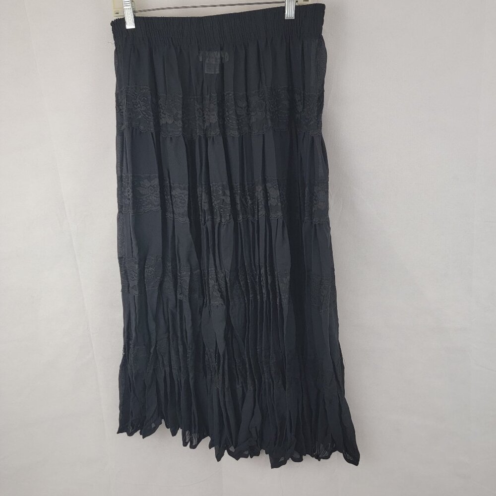 KATHRYN DEENE Womens Skirt Sz 18/20 Sheer BLACK Tiered Lace Whimsigoth Grunge